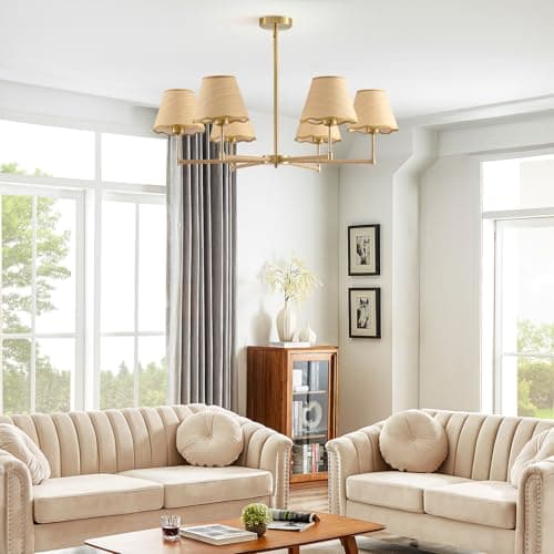 PENACINY 39”Inch Boho Rattan Chandelier 6-Lights Rustic Industrial, Adjustable Hand-Woven Pendant Lighting Fixtures for Dining Room, Bedroom,Living Room, UL Listed, E26Base - Thumbnail 3