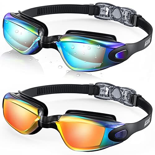 Aegend Swim Goggles, 2 Pack Swimming Goggles No Leaking UV Protection, Adjustable, Anti Fog Adult Men Women Youth, Aqua & Light Orange - Image 1