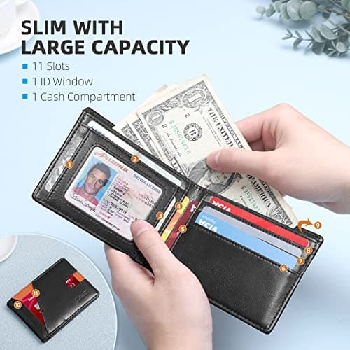 Zitahli Wallet for Men Slim 11 Credit Card Holder RFID Blocking Small Men's Wallet Bifold Minimalist Front Pocket With Mens Gifts Box - Thumbnail 3