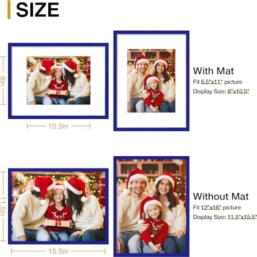 decorUhome 12x16 Picture Frame Set of 10, Display Photos 8.5x11 with Mat or 12x16 Unmatted for Picture Frames Collage Wall Decor, Royal Blue - Thumbnail 4