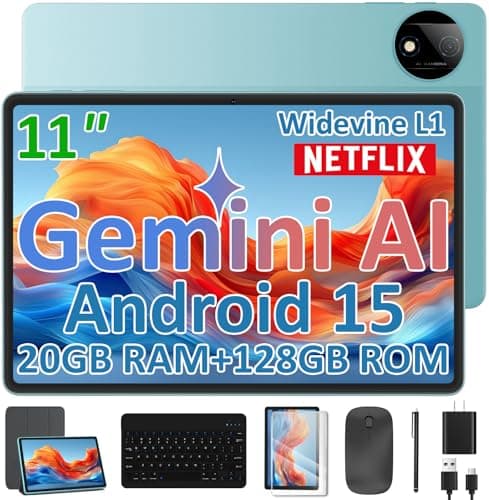 Android 15 Tablet with Keyboard, 11 Inch Tablets 20GB RAM 128GB Storage (2TB TF), Octa-Core Processor, WiFi 6, 8000mAh, GMS Certified 2-in-1 Laptop Style, Mouse, Case & Stylus Included, Blue Set