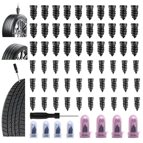 COOSLIM 60PCS Tire Repair Rubber Nail, Rubber Vacuum Tire Repair Spiral Screws Kits, Self-Service Tire Screw Plugs Quick Repairs Tool for Car, Motorcycle, Truck, Tractor Tires Puncture Repair (60)