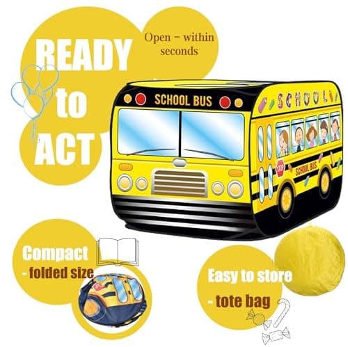 Pop Up Tent for Kids.School Bus Tent for Toddlers.Playhouses for Toddlers.Large, Easy to Organize.Birthday Gift for Girls & Boys.Can Be Played with by 2-3 Kids.Indoor Playhouse for Kids - Thumbnail 2