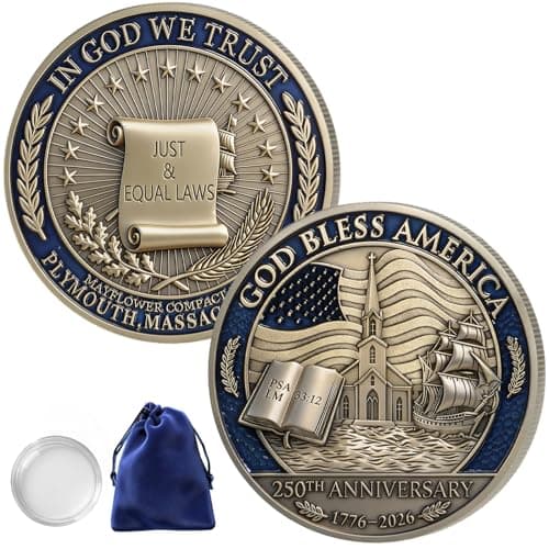 3PCS USA 250th Anniversary Commemorative Coin (1776-2026) - Religious Christian Faith-Based Gifts God Bless America Patriotic Challenge Coin, Features Mayflower Compact & Declaration of Independence - Image 1