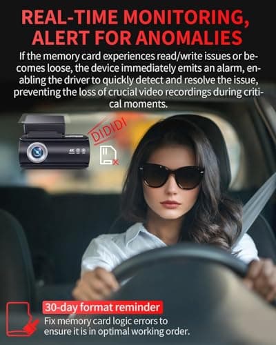 Faninso Dash Cam Front and Rear, 4K Full HD Dual Dash Camera for Cars, Built-in Memory Card Monitoring, 64GB Card, 5G WiFi GPS, Car Camera with 3" IPS Screen, 2160P Night Vision, 24H Parking Monitor - Thumbnail 6