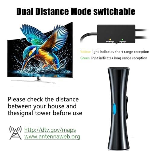 TV Antenna for Smart TV Indoor, Digital TV Antenna for Smart TV with Far/Near Gain Switch, Amplified HDTV Antenna, 360° Omni-Directional Reception, USB Powered, 4K 1080P - Thumbnail 6