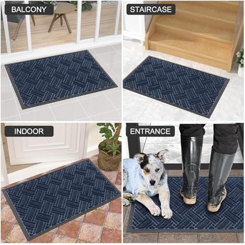 OLANLY Indoor Outdoor Mat, Sturdy Natural Rubber Floor Mat, Non Slip Low Profile Waterproof Doormat, and Stain Front Door Mats, Easy Clean Patio Entrance Mat, 48''x32'', Navy - Thumbnail 6