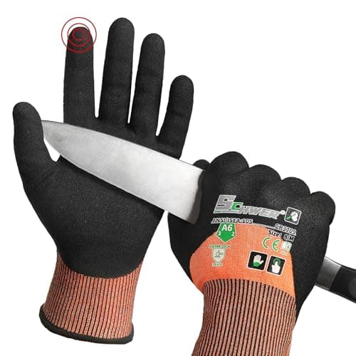 Schwer ANSI A6 Cut Resistant Gloves, CR3709 Cut Proof Work Gloves, Touch-screen Cutting Gloves, 3/4 Dipped Coating for Woodworking, Glass Metal Cutting, Construction, Fishing, M,1 pair - Image 1