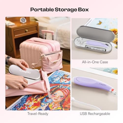 Caydo Cordless Electric Diamond Painting Pen, E-Painter for Diamond Painting - Diamond Art Pen with Vacuum Technology, Ergonomic Design & Storage Tray – No Wax, Patented (Purple) - Thumbnail 5