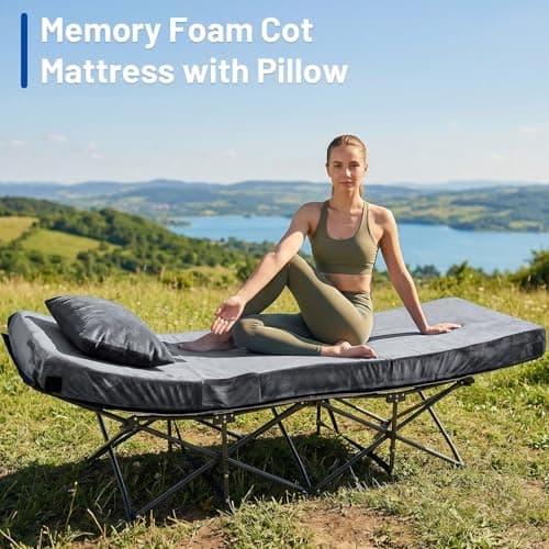 Easthome Memory Foam Camping Mattress Pad with Pillow - Extra Thick 4 Inch Sleeping Pad for Camping, Waterproof Roll Up Cot Mattress Topper Bed Mat for Car Truck Tent RV, with Travel Bag, Dark Gray - Thumbnail 5