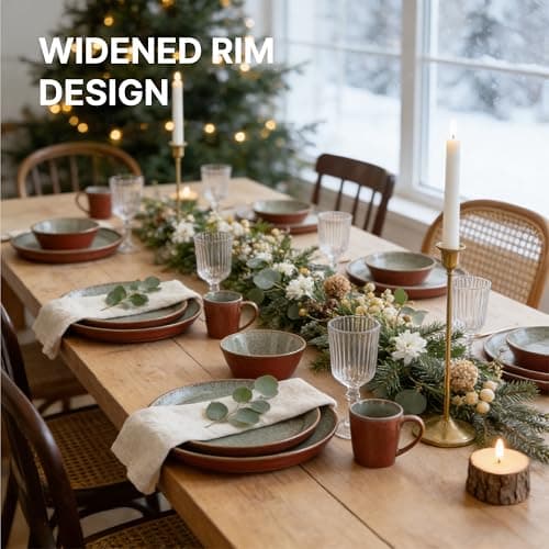 Mimola Stoneware Dinnerware Sets Service for 4, 16 pcs Reactive Glaze Plates and Bowls Sets, Handmade Ceramic Dish Set, Highly Chip and Crack Resistant Modern Plate Set (china red) - Thumbnail 6