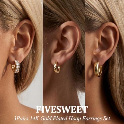 3 Pairs Small Huggie Hoop Earrings Set for Women, Hypoallergenic 14K Gold Plated Hoops Stacks for Multiple Piercings, Dainty Cute Mini Lightweight Cartilage Studs Trendy Jewelry Gift (Set-1) - Thumbnail 4