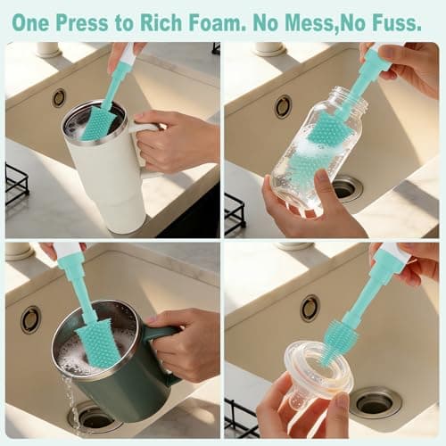 ZTX Push-to-Foam Silicone Bottle Brush Set - One-Press Rich Foam for Baby Bottles, Breast Pump Parts & Nipples - with Detachable Nipple Brush & Portable Travel Storage Bag, Blue - Thumbnail 5