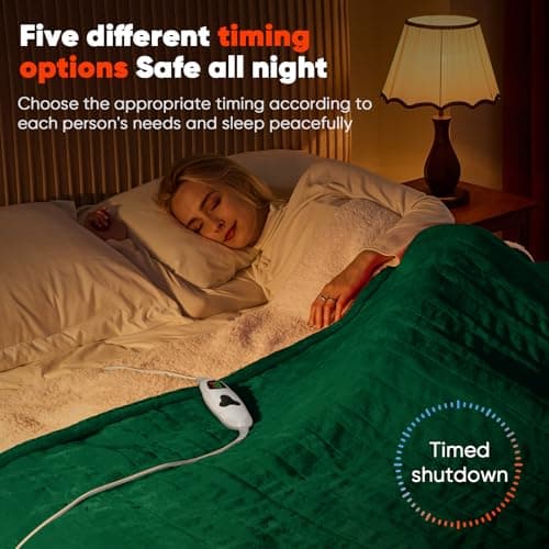 greenoak Heated Blanket Electric Throw 50"X60", Heating Blanket with 10 Heat Levels 8 Hours Auto-Off,Fleece Soft Christmas Blanket,Gifts for Grandma Seniors Mom, Emerald Green - Thumbnail 6