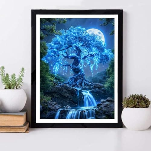 ijbnhd Tree of Life Diamond Art Kits for Adults, Tree of Life Diamond Painting Kits for Beginners, Round Full Drill Blue Scene Gem Art Crafts for Home Decor 12x16 inch - Thumbnail 3