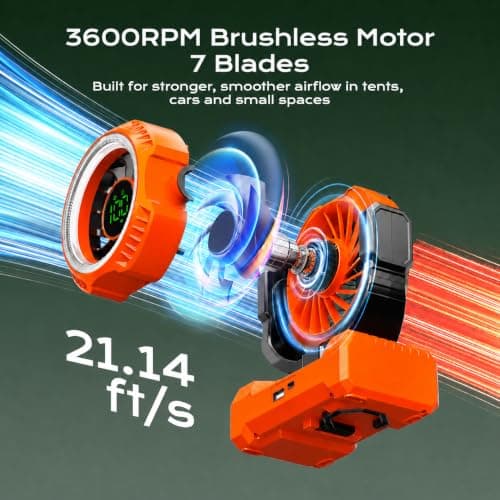 Cordless Camping Fan with Light, 20000mAh Battery Powered Tent Fan with Powerful Airflow, 1-100 Adjustable Speed, 12H Timer, Digital Display Oscillating Desk Fan for RV, Travel, Bedroom, Power Outage - Thumbnail 5