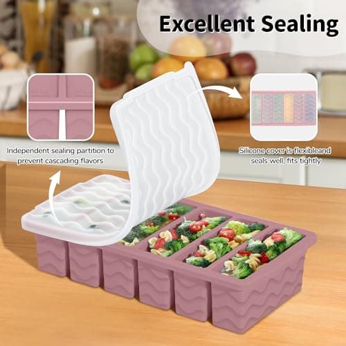 3-Pack Silicone Freezer Trays with Lid,2 Large 2-Cup(500ml)&4 Medium 1-Cup(250ml)&6 Small 1/2-Cup(125ml) Soup Freezer Container Molds,Ice Cube Tray For Meal Prep&Freezing Soup,Stews,Sauces - Thumbnail 5
