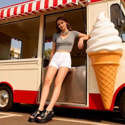 QIV Black Flower Platform Sandals for Women – Open Round Toe T-Strap with Adjustable Buckle – Summer Comfort Walking Shoes in Fisherman Style Size 7 - Thumbnail 3