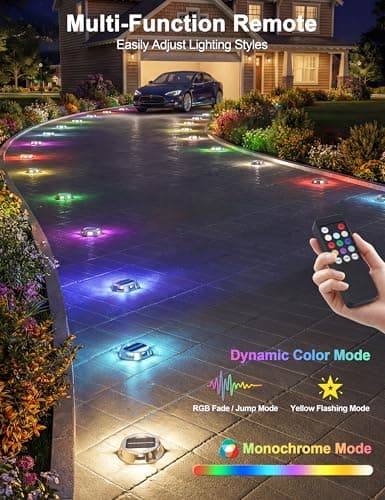 VOLISUN Solar Driveway Lights with Remote Control 8 Pack, 9-Color Changing & 12 Modes IP68 Waterproof for Marine Dock Deck and Pathway Walkway Garden, RGB LED Outdoor Markers Landscape - Thumbnail 2