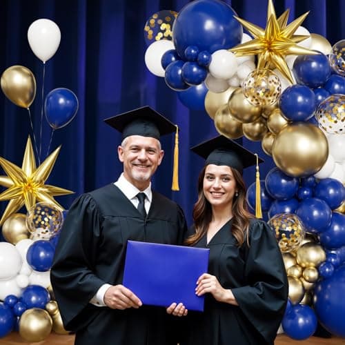 Navy Blue White Gold Balloon Arch Kit, 2026 Graduation Decorations, 130Pcs Blue Gold White Balloons with Foil Star Confetti Balloons for College High School Graduation Decorations Class of 2026 - Thumbnail 5