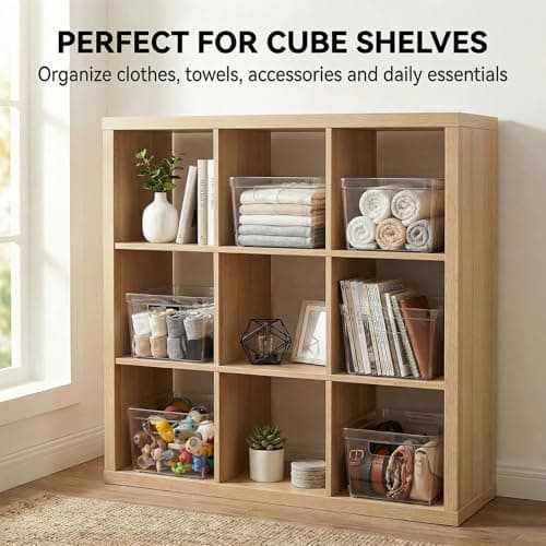 MOONEDGE 8-Pack Clear Cube Storage Bins, 10x10 Open-Top Plastic Organizer Boxes, Durable PET Containers for Closet Shelf,Pantry,Ktichen,Fridge,Playroom,Bathroom and Whole Home Organization - Thumbnail 3