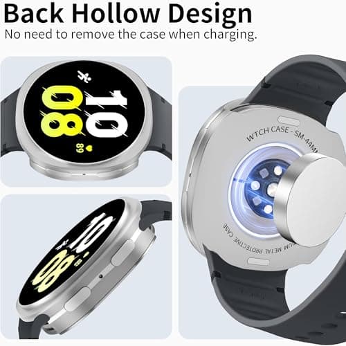 SDOCEBF 3 in 1 Rugged Metal Case for Samsung Galaxy Watch 8 44mm with Screen Protector, Lightweight Aluminum Bumper with Back Cover, Overall Protection Cover for Galaxy Watch 8, Silver - Thumbnail 6
