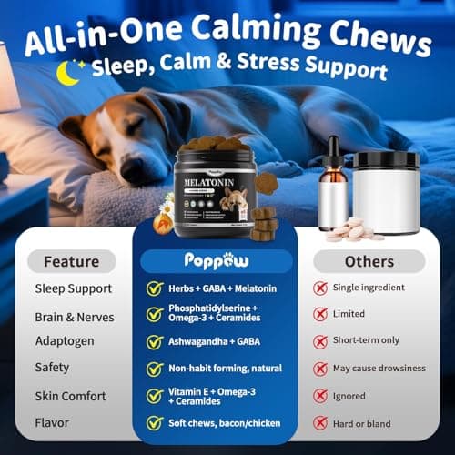 Dog Melatonin Calming Chews for Nighttime Sleep, Natural Relaxation & Stress Support for Dogs & Puppies Calming Treats, Barking, Separation, Anxiety, Fireworks, Upgraded Bacon Flavor, 90Ct - Thumbnail 3
