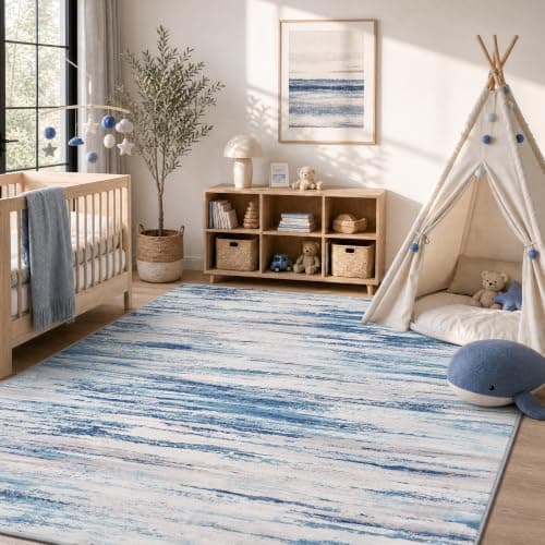 tchdio 5x7 Area Rugs for Living Room, Machine Washable Rug Modern Abstract Area Rug, Non Slip Rugs for Bedroom Rug, Soft Indoor Carpet for Living Room Office Dorm, Blue - Thumbnail 3