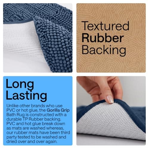 GORILLA GRIP Bath Rug Mat 60x24, Soft Absorbent Chenille, Quick Dry Microfiber Mats, Rubber Backing Washable Shower Floor Rugs, Bathmat Runner, US Designed Bathroom Home Decor Accessories Navy Blue - Thumbnail 3