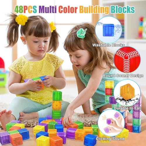 48PCS Magnetic Blocks - 1.38 inch Building Blocks for Toddlers, STEM Building Toy for Kids, Montessori Toys for 3 4 5 6+ Year Old, Magnet Sensory Travel Toys Christmas Birthday Gifts for Boys Girls - Thumbnail 2