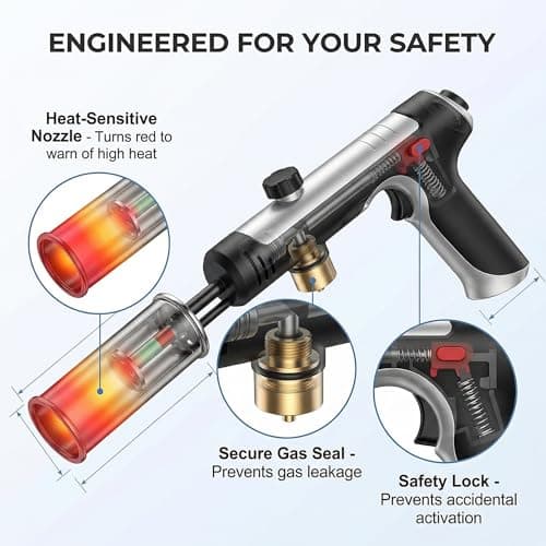 FORENEE Propane Torch Gun 3272°F High Heat Flame Thrower with Safety Lock Adjustable Culinary Blow Torch for BBQ Searing Steak Sous Vide Charcoal Starter and Camping (Tank Not Included) - Thumbnail 6