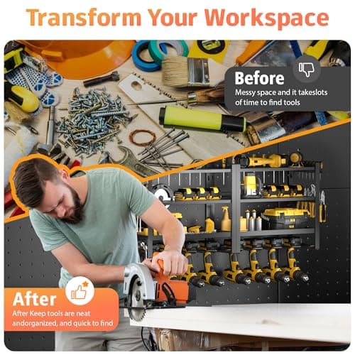 Power Tool Organizer Wall Mount, 4 Layer Drill Holder Wall Mount, Heavy Duty Metal Tool Shelf, Garage Tool Organizers and Storage Rack,Utility Storage Rack for Cordless Drill Charging Station-Black - Thumbnail 6