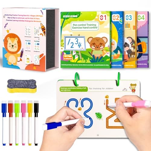 KIDS KING Dry Erase Tracing Book - Handwriting Practice Training Books, 296 Reusable Pages, Alphabet | Count | Draw with Dots, Preschool Learning Activities 4-Stage Workbooks - Image 1