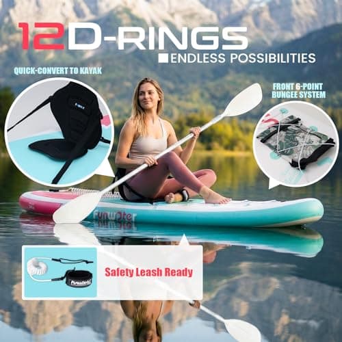 FunWater Inflatable Stand Up Paddle Board 10'6"/11"/11'6" Paddle Board for Adults & Youth, Paddleboards Inflatable with Premium SUP Accessories, Wide Stable, Non-Slip Comfort Deck (White/Blue/Pink) - Thumbnail 3