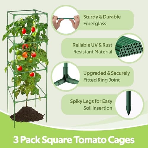 Jesosia 3 Pack Tomato Cages with 17 Gallon Grow Bags - 48 Inch Square Plant Support Trellis Tomato Planter Pots Kit - Garden Stakes for Vertical Climbing Plants Vegetable Flower Fruit Outdoor Indoor - Thumbnail 2