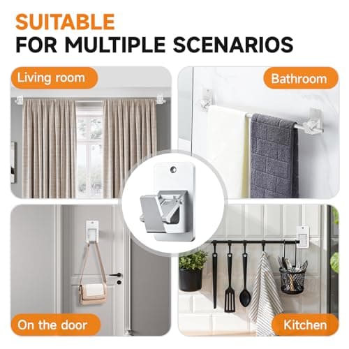 Universal Curtain Rod Holders, No Drill Curtain Rod Brackets, Self Adhesive Curtain Rod Brackets Up to 30 LB, Nail Free Curtain Rod Hooks for Bathroom, Bedroom, Livingroom, Kitchen (4PC, Silver) - Thumbnail 6