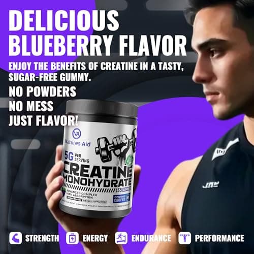 Natures Aid Creatine Monohydrate Gummies – Pre-Workout Energy & Muscle Growth Support for Men & Women | Grape Electrolyte Gummies (135 Count) - Thumbnail 6
