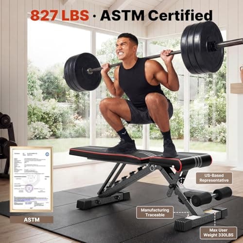 YOLEO Adjustable Weight Bench for Home Gym, ASTM-Certified 827LBS, 98% Pre-Assembled, Foldable Gym Bench with 84 Positions Incline Decline Flat, Wider Seat - Thumbnail 2