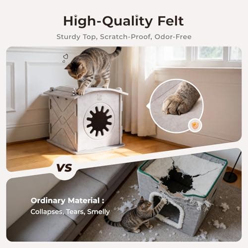 Apasiri Cat Houses for Indoor Cats: Felt Cat House Cave Cathouse, Scratch-Resistant Warm Insulated Covered, Hideaway Tent for Anxiety Relief Gift - Thumbnail 2