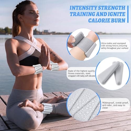 BECOJADDE Ankle Weights for Women Wrist Weights Set of 2 (2 lb Each) Adjustable Arm Leg Weight for Womens Men Suitable for Walking Swimming Running Pilates Yoga Gym, Grayish White - Thumbnail 2