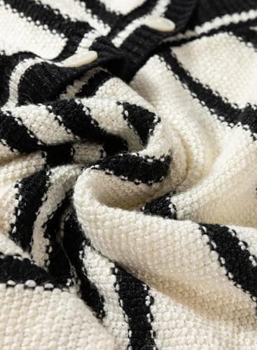 Dokotoo Vest Striped V Neck Button Vest for Women Open Front Short Sleeve Sweater for Women Plus Size Fashion Black X Large - Thumbnail 4