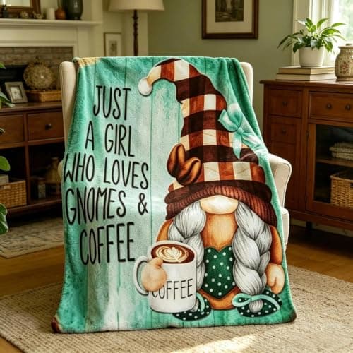 Ivarunner Coffee Gnome Blanket for Girls- Gnomes Gifts for Gnome Lovers, Daughter, Kids, Galentine's Day Soft Spring Gnome Theme Throw Blanket, 50x40 Inches - Image 1