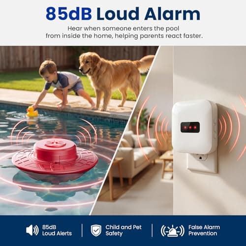 Pool Alarm for Inground & Above Ground Pools, Adjustable Sensitivity 85dB+ Loud Alerts, Weatherproof Floating Pool Safety Alarms for Kids and Pets (Red) - Thumbnail 2