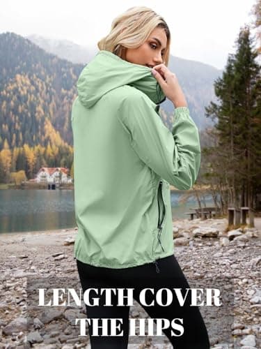 PITINAN Women Rain Jacket For Travel Clothes Lightweight Waterproof Windbreaker Jacket For Women Outdoor Raincoat With Pockets Green S - Thumbnail 3