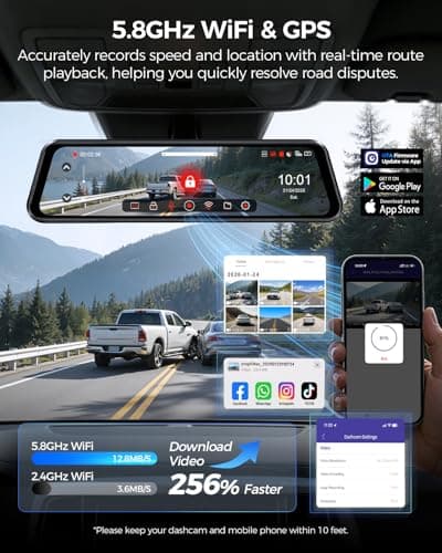 AZDOME 4K+4K Mirror Dash Cam Front and Rear with AR effects, ADAS Rear View Mirror Camera, STARVIS 2 12" Rearview Mirror Dashcam with Dual HDR, 5.8GHz WiFi, Voice Control, GPS, 128GB Card (PG17 Ultra) (Black) - Thumbnail 6