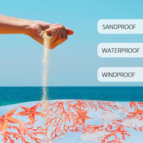 SkyNature Beach Blanket Waterproof Sandproof, 9 Ft X 10 Ft Extra Large Sand Free Beach Mat, Big Compact Lightweight Quick Drying Picnic Blanket with 4 Stakes & Pockets for Camping, Travel, Hiking - Thumbnail 6