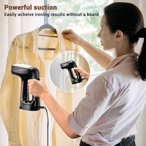 Vacuum Steamer for Clothes, 3200Pa Suction Handheld Clothes Steamer, Dual Mode, LED Display, Portable Travel Steamers for Clothes, Steaming & Ironing 2 In 1, 160ml Water Tank (for 110-120V) - Black - Thumbnail 2