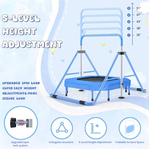 Safly Fun Foldable Gymnastics Bar for Kids, Adjustable 35"-51", Sturdy 148 lbs Capacity, Easy-to-Assemble, Gymnastics Equipment for Kids for Indoor/Outdoor Training - Thumbnail 2