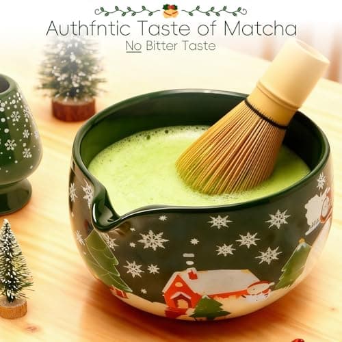 HUSHHAVN Christmas Gifts Matcha Whisk Set, Ceramic Matcha Set Includes Bowl & Holder, Bamboo Whisk (Chasen), Scoop, Spoon and Sifter, 6PCS Matcha Kit Covers Everything Needed for Making Matcha - Thumbnail 3