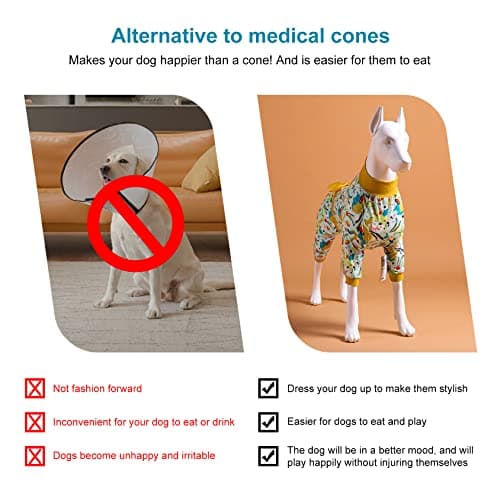 LovinPet Dog Pajamas XXL, Mint Outer Space Print, Wound Care and Post Surgery Onesie, UV Protection Fabric, Pet Anxiety Relief Shirt, Pet PJ's, Pitbull Clothes, Yellow XXL - Thumbnail 6